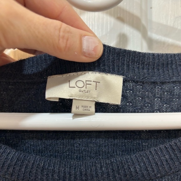 Loft Mixed Pattern Navy Sweater Casual Long Sleeve Boat Neck Beachy Cozy Size M - Picture 3 of 7